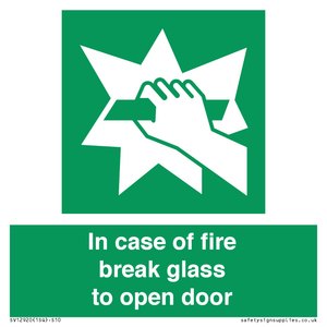 In case of fire break glass to open door